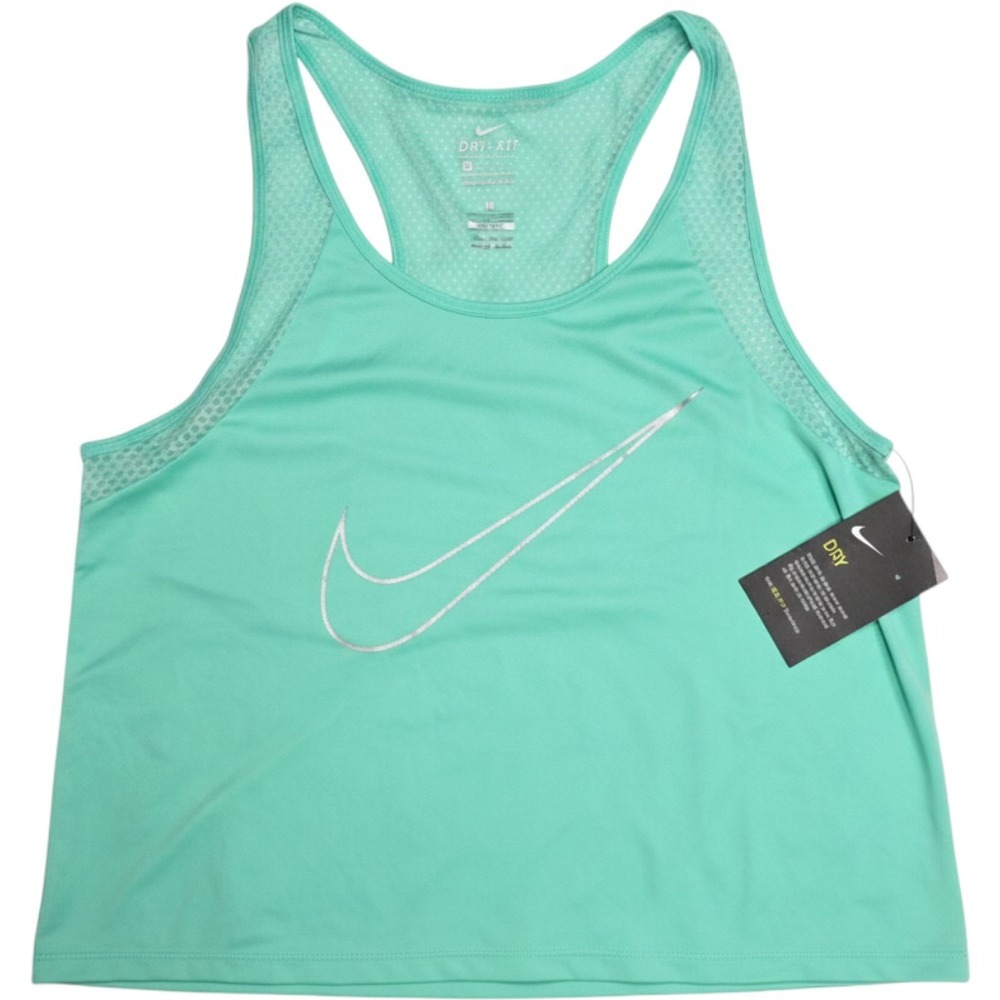 Nike Womens Running Tank Top Medium Green Dri-FIT Mesh Racerback 799572-387